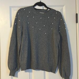 Loft grey pullover sweater withh pearl embellishment. Womens size large